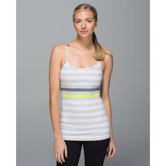 Lululemon Power Y Tank Luon Jet Stripe Heathered Silver Spoon sz 8 - Picture 1 of 7